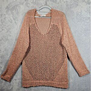 Maurices Sweater Tunic Womens 20  Pink Tan Ribbon loose knit Layer Hippie boho